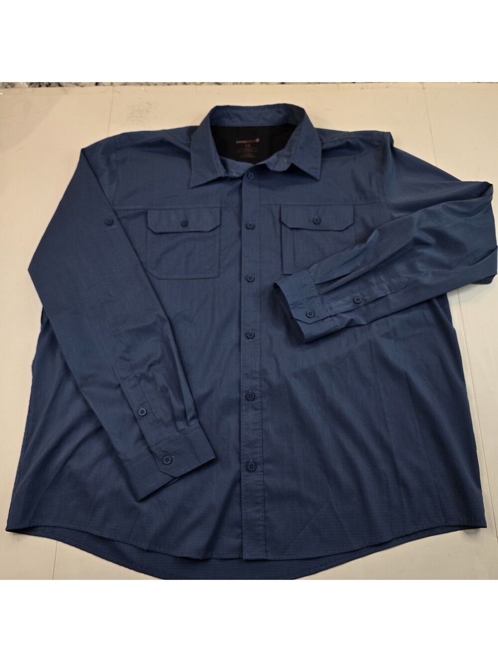 Swiss Tech Shirt Mens XL Blue Stretch Woven Long Sleeve Button Up Casual Top